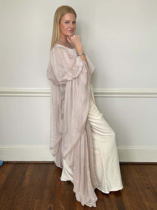 AKIRA Tops - AKIRA Sheer Draped Blush Pink Maxi Top